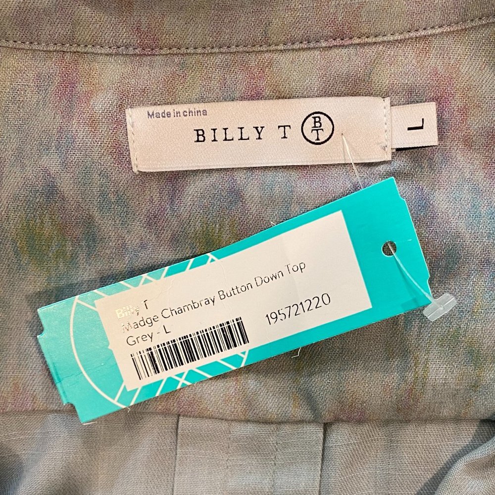 NEW BILLY T Madge Chambray Button Down Tunic Length Top with Rollable Sleeves - Picture 6 of 6